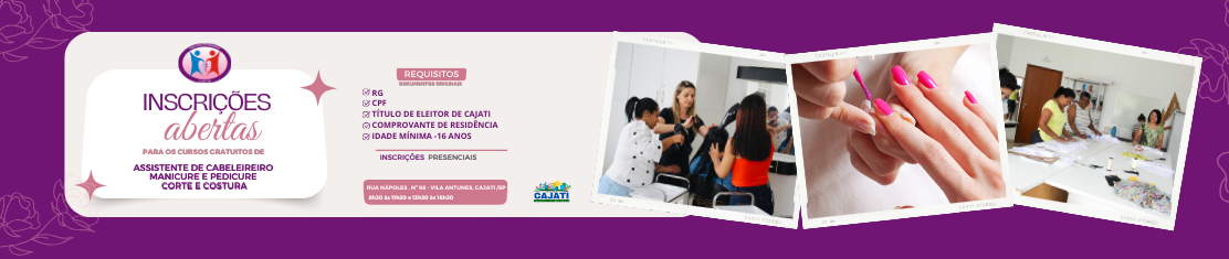 Inscrições abertas para os cursos gratuitos do Fundo Social de Solidariedade de Cajati