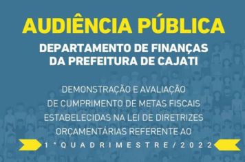 Departamento de Finanças da Prefeitura de Cajati realiza Audiência Pública nesta quinta-feira, 26 de maio