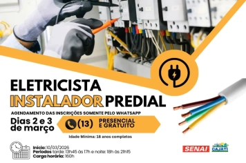 Inscrições abertas para o Curso de Eletricista Instalador Predial do SENAI em Cajati