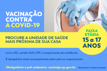 Começa dia 2 de setembro a vacinação contra a Covid-19 em adolescentes de 15 a 17 anos