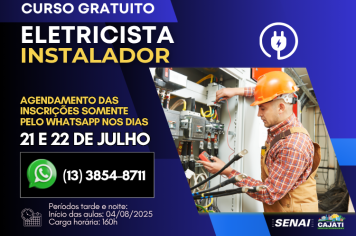 PREFEITURA DE CAJATI OFERECE O CURSO GRATUITO DE ELETRICISTA INSTALADOR!