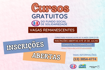 VAGAS REMANESCENTES DISPONÍVEIS PARA OS CURSOS DE CONFECÇÃO DE BONECAS E SINTÉTICO, ASSISTENTE DE CABELEIREIRO  E MANICURE E PEDICURE