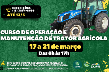 Inscrições abertas para o Curso de Operação e Manutenção de Tratores Agrícolas
