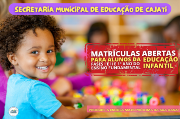 Matrículas abertas para alunos de Educação Infantil e 1º ano do Ensino Fundamental