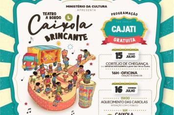 O Grupo Teatro a Bordo se apresenta em Cajati nos dias 15 e 16 de julho, na Praça Vereador Antônio da Cunha Ribeiro, no Centro 