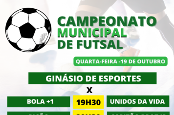 Começa na próxima quarta-feira o Campeonato Municipal de Futsal 2022 