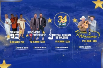 Cajati anuncia shows de João Neto & Frederico e Samba 90 Graus para aniversário de 34 anos 