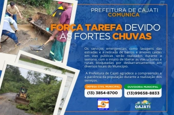 Prefeitura de Cajati realiza Força Tarefa em dias chuvosos 