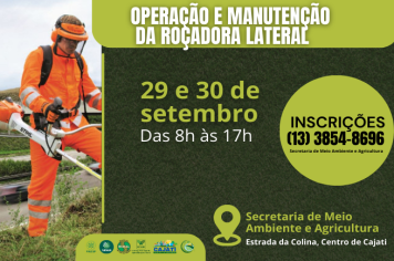 Inscrições abertas para o curso gratuito de Operação e Manutenção da Roçadora Lateral