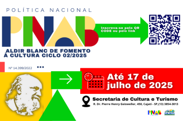 Lei Aldir Blanc: Prefeitura de Cajati convoca a comunidade para participar dos projetos culturais