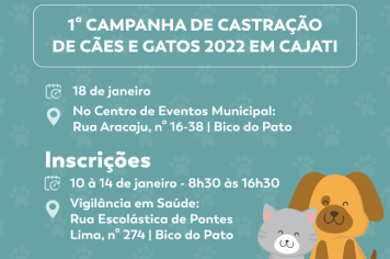 Cajati realiza a 1ª Campanha de castração de cães e gatos de 2022 no município