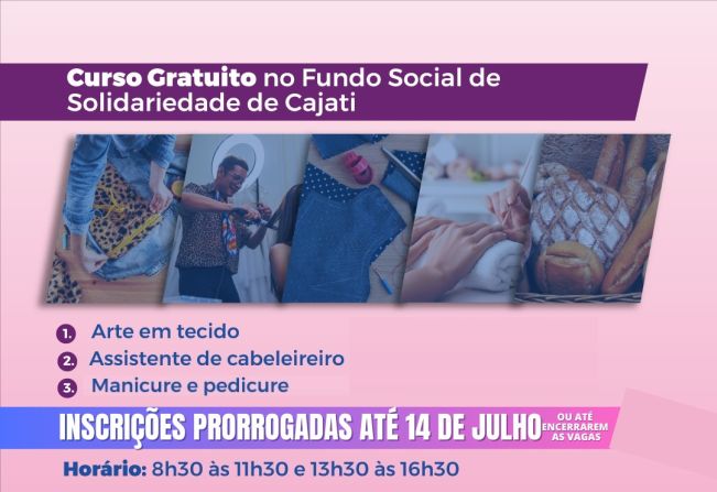 Inscrições prorrogadas para os cursos gratuitos do Fundo Social de Solidariedade de Cajati