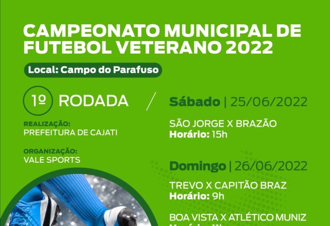 Começa no próximo sábado o Campeonato Municipal de Futebol Veterano 2022