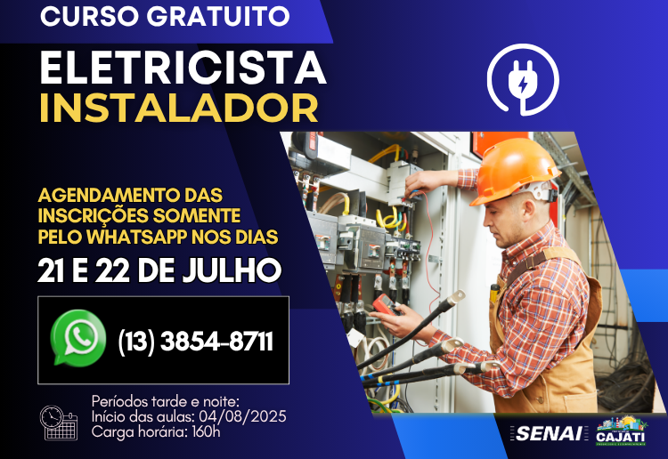 PREFEITURA DE CAJATI OFERECE O CURSO GRATUITO DE ELETRICISTA INSTALADOR!