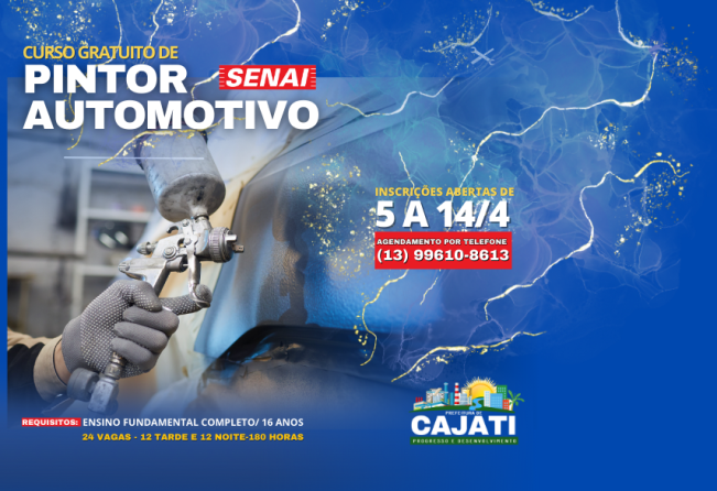 Prefeitura de Cajati em parceria com Senai oferece curso gratuito de Pintor Automotivo