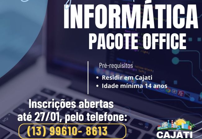 Inscrições abertas para o curso gratuito de Informática Pacote Office