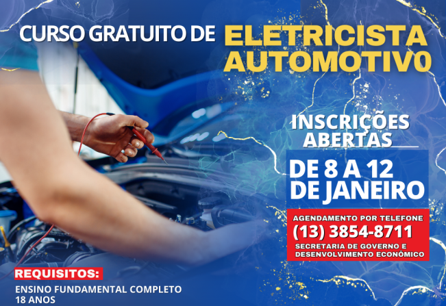 Prefeitura de Cajati oferece curso gratuito de Eletricista Automotivo; Inscrições até 12 de janeiro