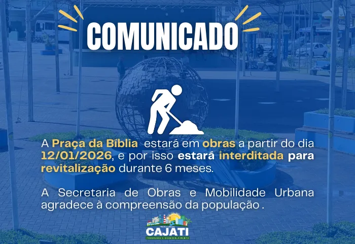 A Praça da Bíblia será interditada a partir desta segunda-feira (12/1), para receber obras de revitalização e melhorias 