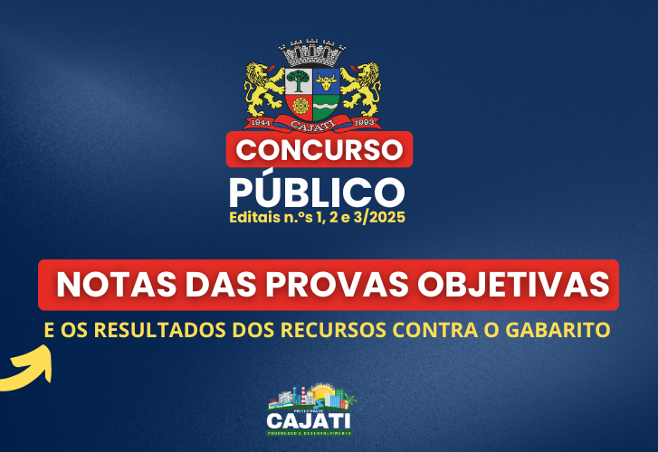 Confira as notas das provas objetivas e os resultados dos recursos contra o gabarito do Concurso Público- Editais n.ºs 1, 2 e 3/2025