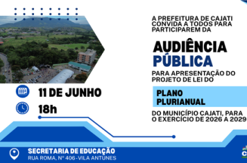Participe da Audiência Pública para  Apresentação de Projeto de Lei do  PLANO PLURIANUAL de Cajati