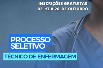 Cajati abre processo seletivo para contratação de Técnicos de Enfermagem