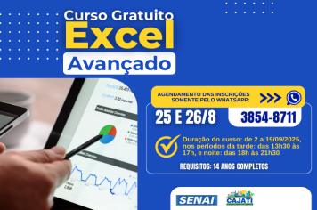 Prefeitura de Cajati oferece à população mais um curso gratuito de Excel Avançado
