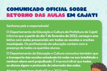 Comunicado sobre Volta às aulas 