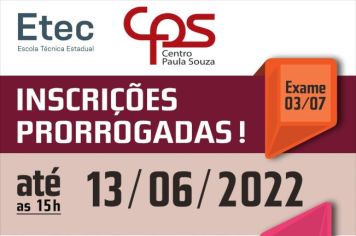 As inscrições para o vestibulinho da ETEC foram prorrogadas para até 13 de junho