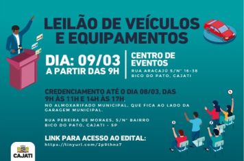  Prefeitura de Cajati realiza leilão de veículos e equipamentos no dia 9 de março