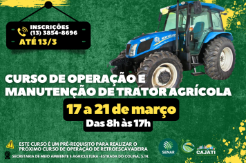 Inscrições abertas para o Curso de Operação e Manutenção de Tratores Agrícolas