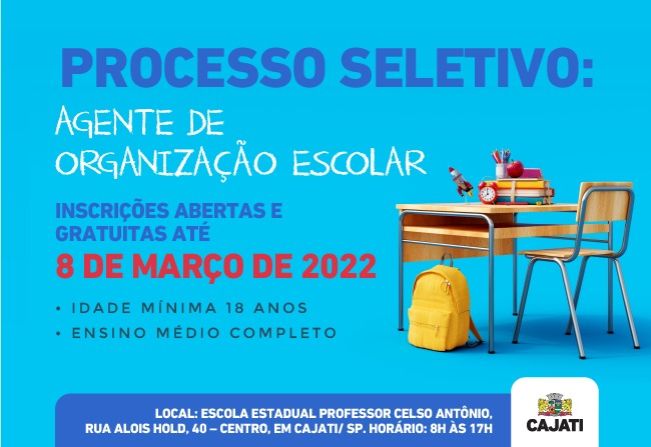 Inscrições para o Processo Seletivo de Agente de Organização Escolar estão abertas até 8 de março