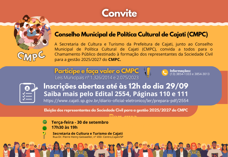 Participe do Conselho Municipal de Política Cultural de Cajati 