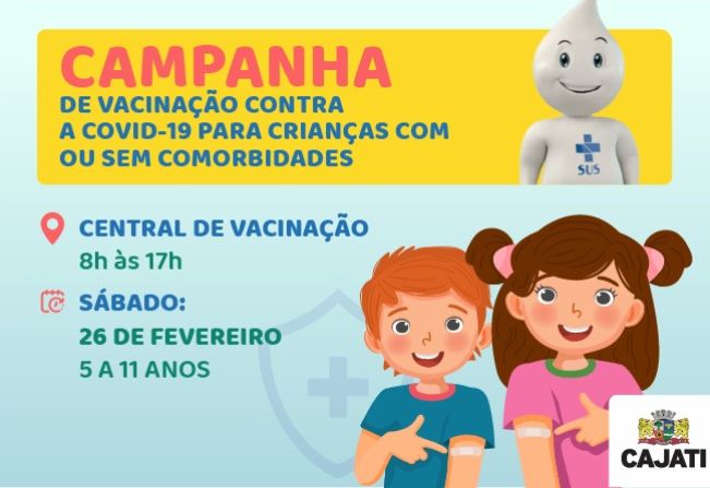 Crianças de 5 a 11 anos serão vacinadas neste sábado, 26 de Cajati em Cajati