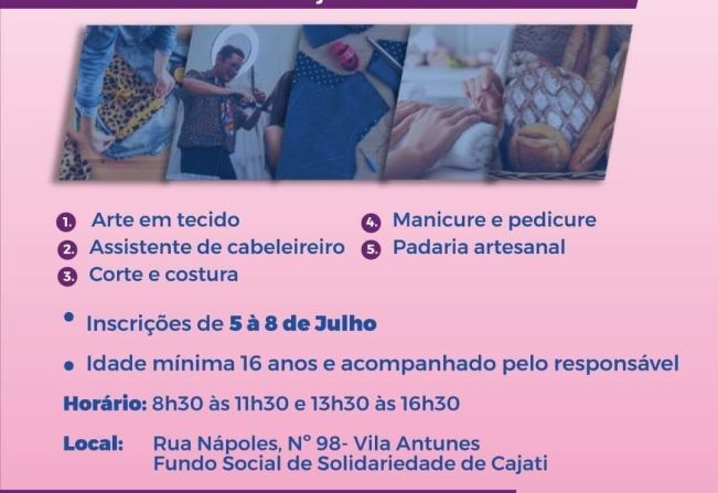 Fundo Social de Solidariedade abre inscrições para cursos gratuitos até 8 de julho