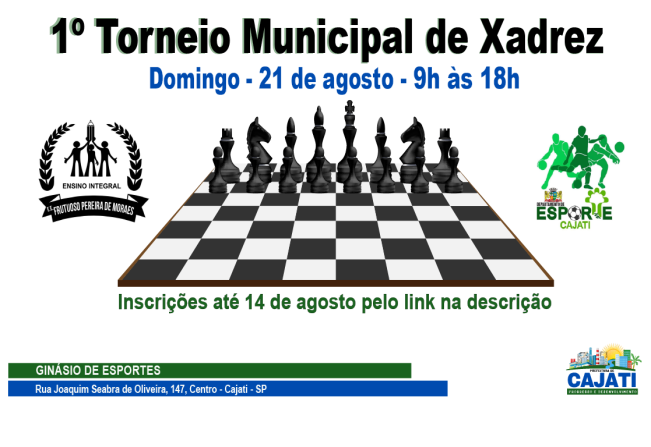 Inscrições abertas para o 1º Torneio Municipal de Xadrez de Cajati