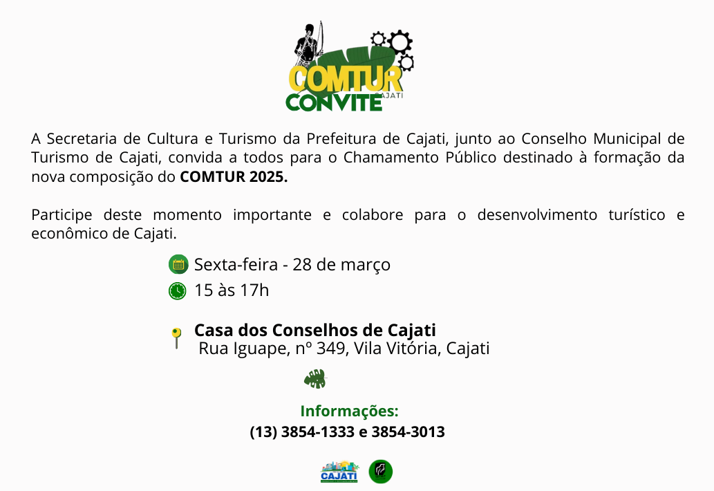 Chamamento Público destinado à formação da nova composição do COMTUR 2025.