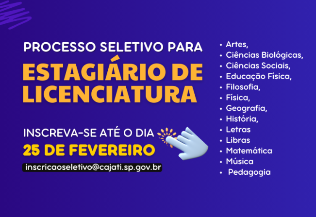 Inscrições abertas para Estágio não obrigatório de Licenciatura