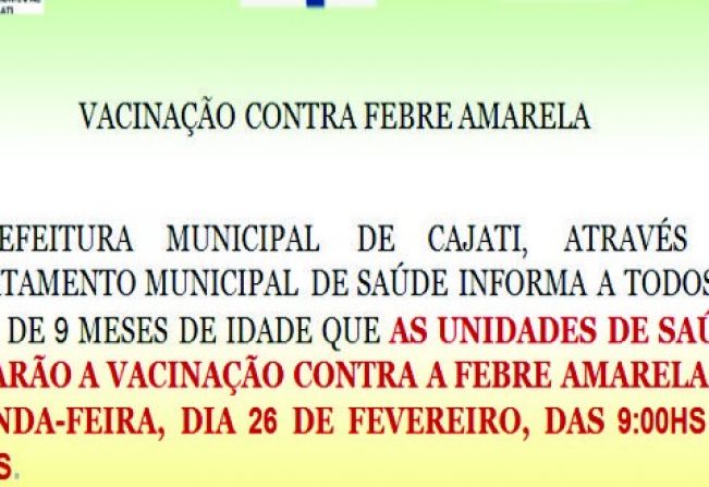 Comunicado de Vacinação Febre Amarela
