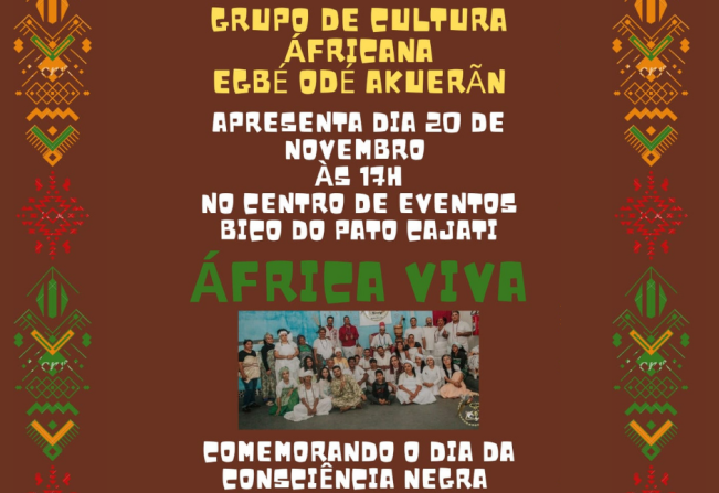 Cultura Áfricana Ogbé odé Àkuerãn realiza evento em comemoração do Dia da Consciência Negra no Centro de Eventos do Município