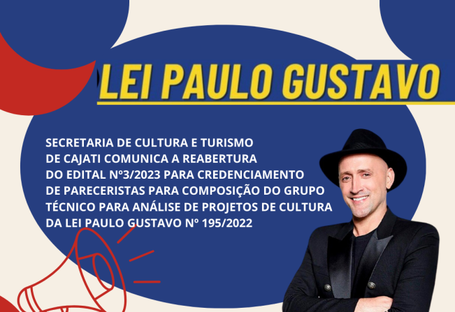 Secretaria de Cultura e Turismo de Cajati anuncia a reabertura do credenciamento de Pareceristas